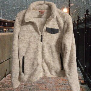 Gerry Women's Fleece Jacket L Ivory Plush Faux Fur Full-Zip With Many Pockets